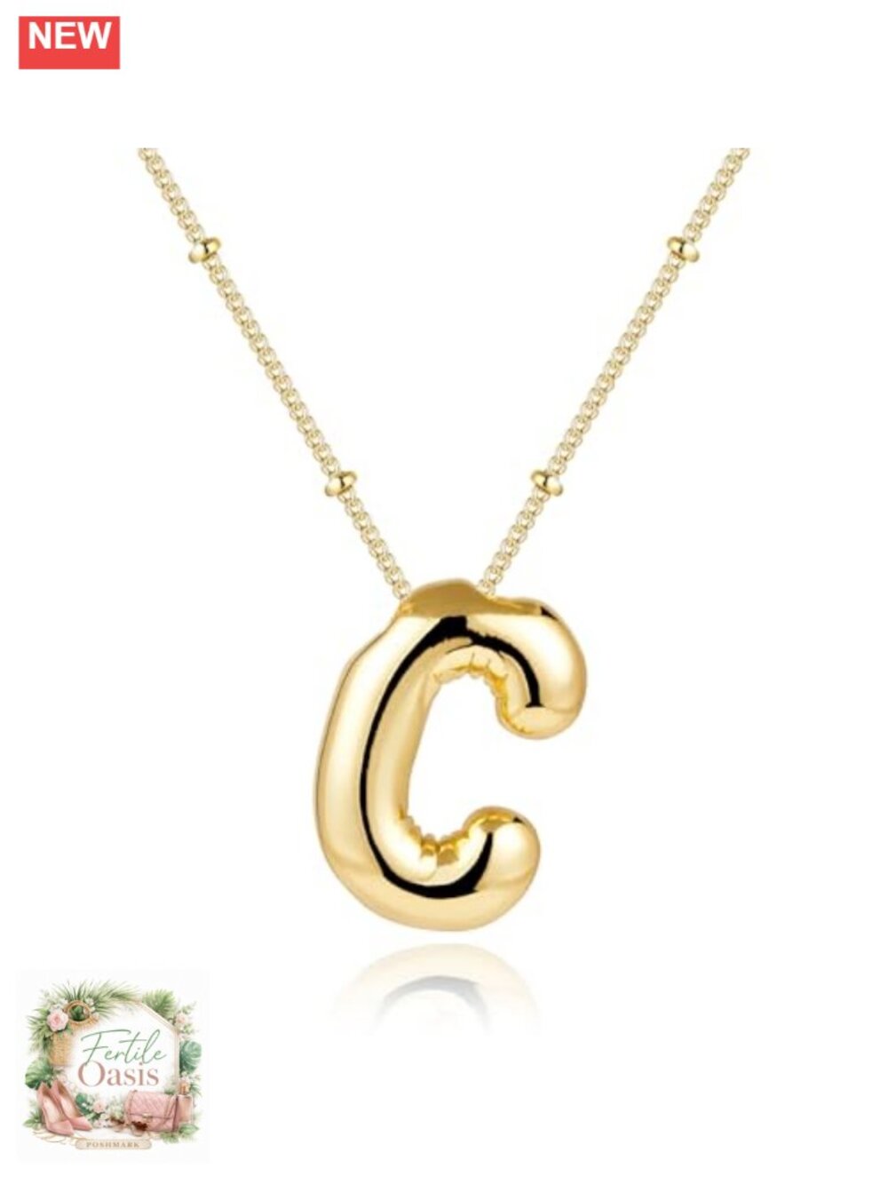 14K Gold Plated Bubble Letter Initial Necklace for Women, Pendant Jewelry Gift